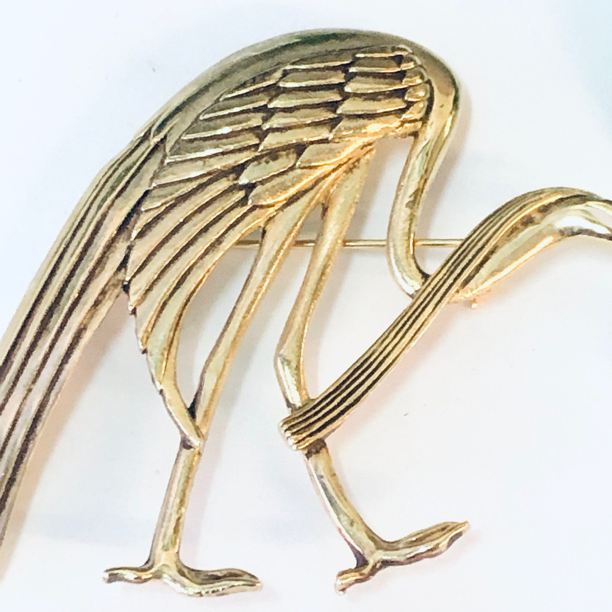 Vintage Brooch, Gold Toned Brooch, Bird Brooch, Bird Pin, Bird Jewelry, Vintage Jewelry, Vintage Pin, Crane Brooch, Unique Jewelry, Gemstone