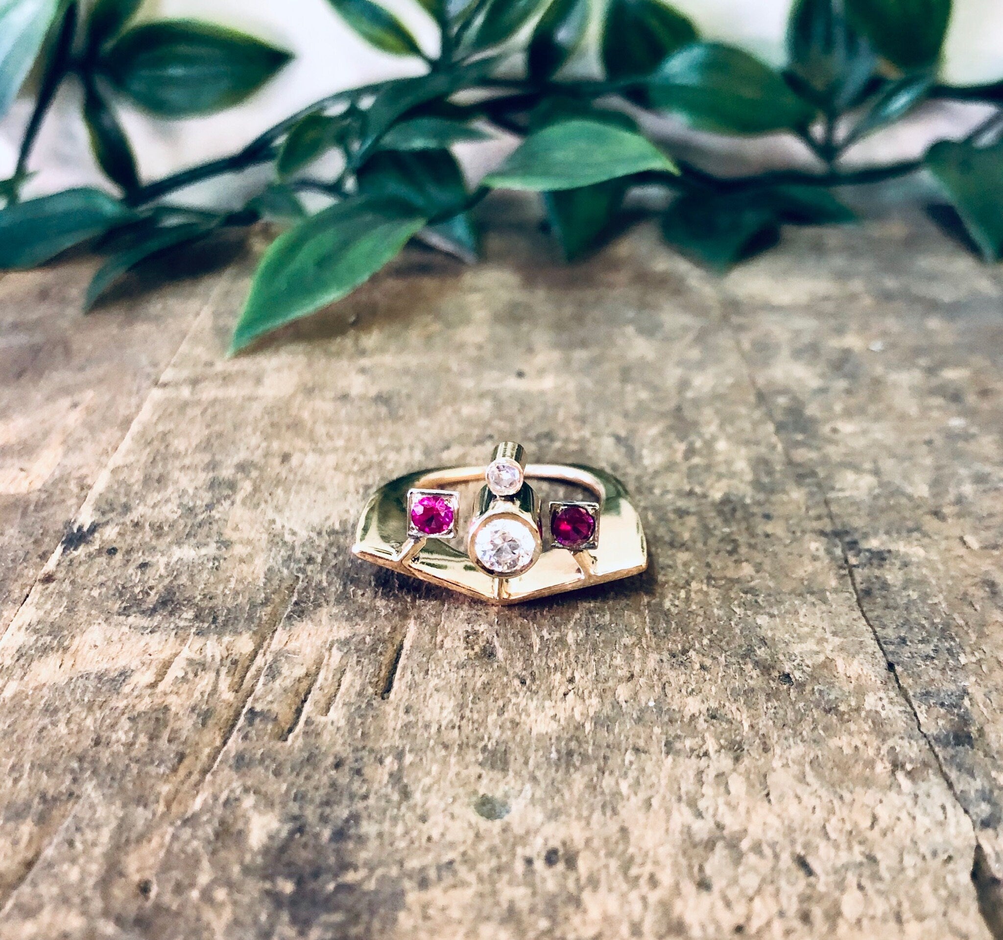 Vintage Ring, Gold Ring, Diamond Ring, 14K Gold Ring, 14K Yellow Gold, Synthetic Ruby Ring, Unique Jewelry, Vintage Jewelry, Diamond Jewelry