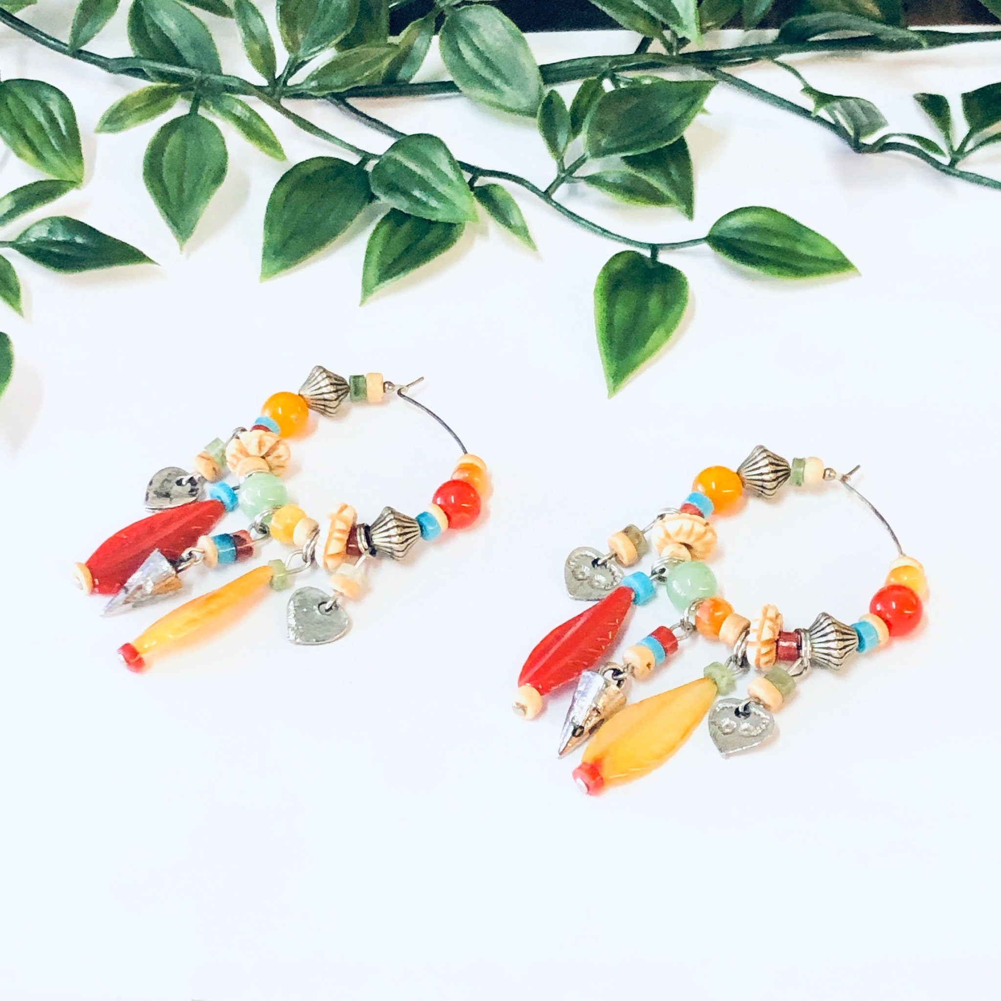 Vintage Earrings, Hoop Earrings, Beaded Earrings, Pierced Ears, Unique Jewelry, Vintage Jewelry, Beaded Jewelry, Colorful Earrings, Beads