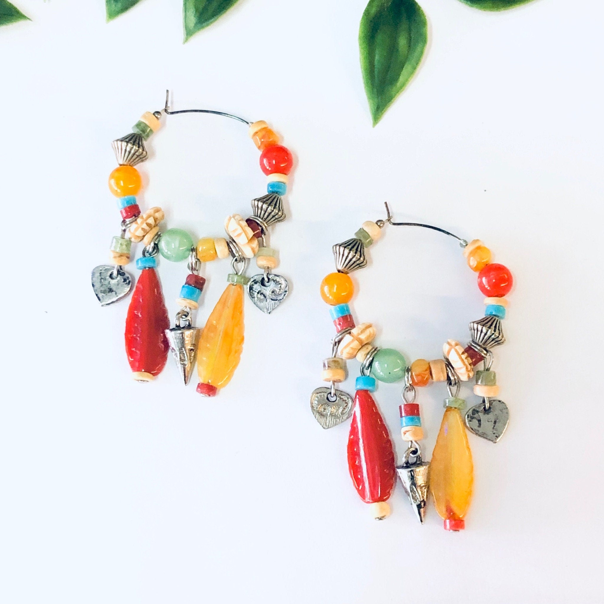 Vintage Earrings, Hoop Earrings, Beaded Earrings, Pierced Ears, Unique Jewelry, Vintage Jewelry, Beaded Jewelry, Colorful Earrings, Beads