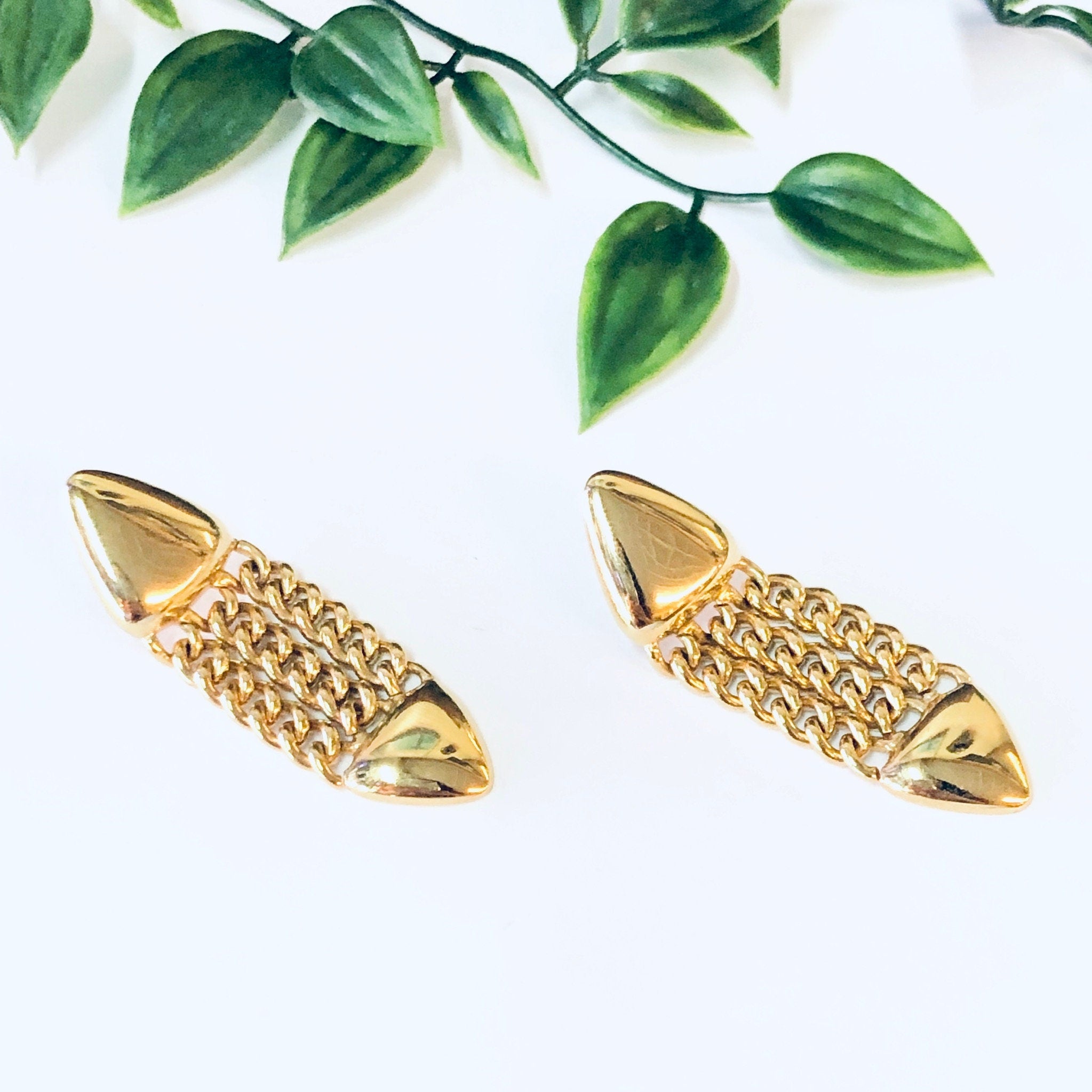 Vintage Earrings, Dangle Earrings, Gold Toned Jewelry, Costume Jewelry, Statement Earrings, Pierced Ears, Chain Link Earrings, Gold Jewelry