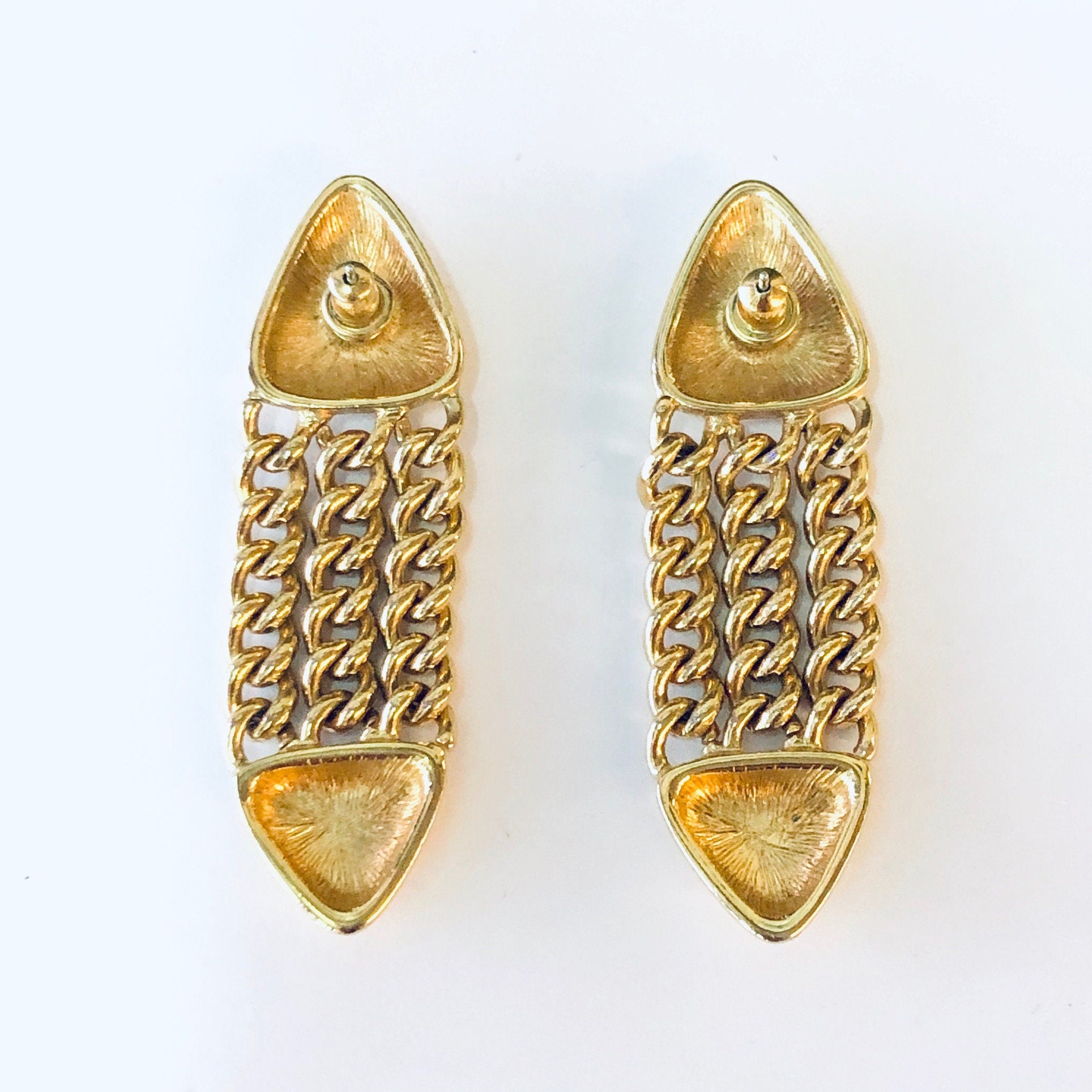 Vintage Earrings, Dangle Earrings, Gold Toned Jewelry, Costume Jewelry, Statement Earrings, Pierced Ears, Chain Link Earrings, Gold Jewelry