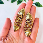 Vintage Earrings, Dangle Earrings, Gold Toned Jewelry, Costume Jewelry, Statement Earrings, Pierced Ears, Chain Link Earrings, Gold Jewelry