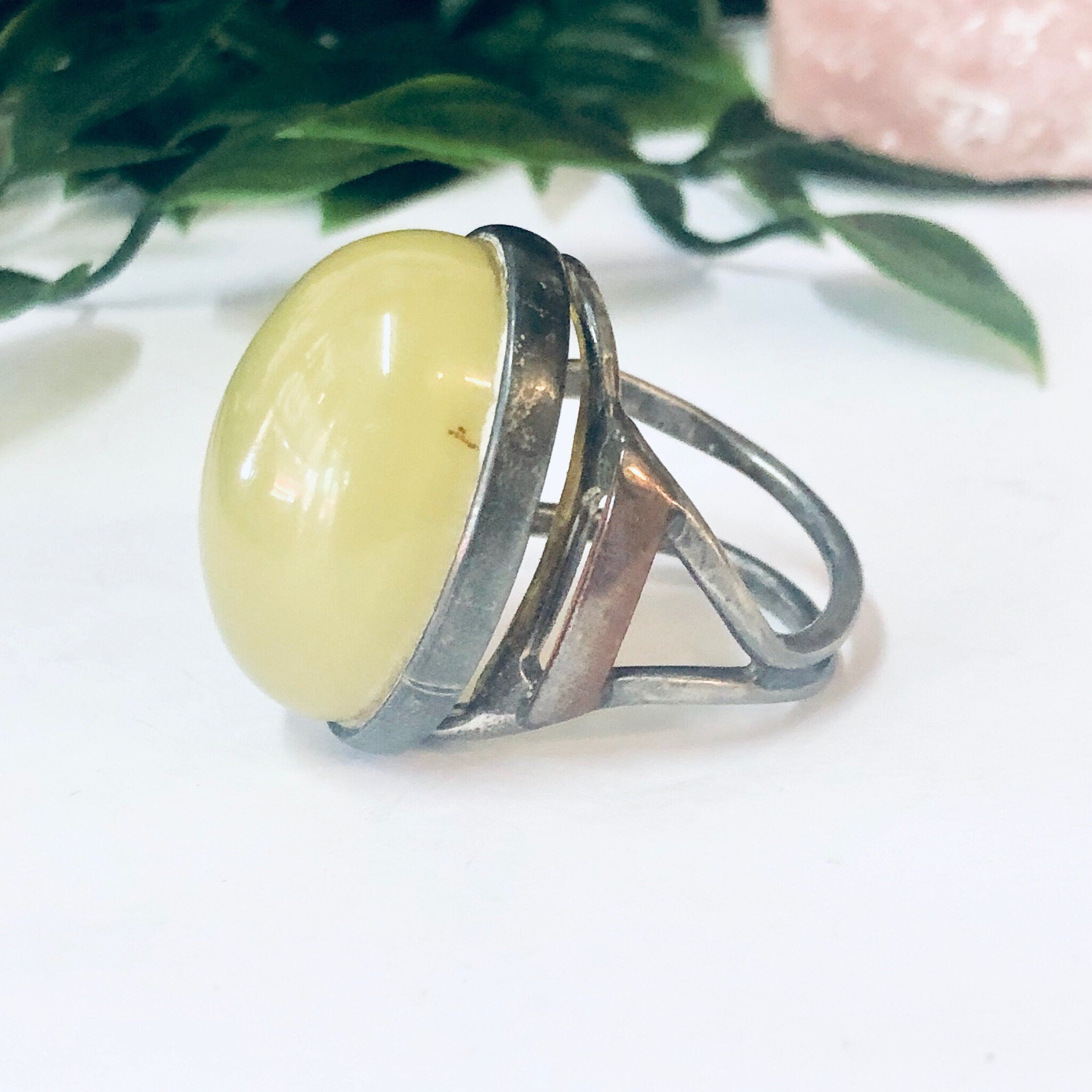 Vintage Ring, Silver Tone Ring, Yellow Stone, Yellow and Silver, Statement jewelry, Cocktail Ring, Unique Jewelry, Large Ring, Costume Ring