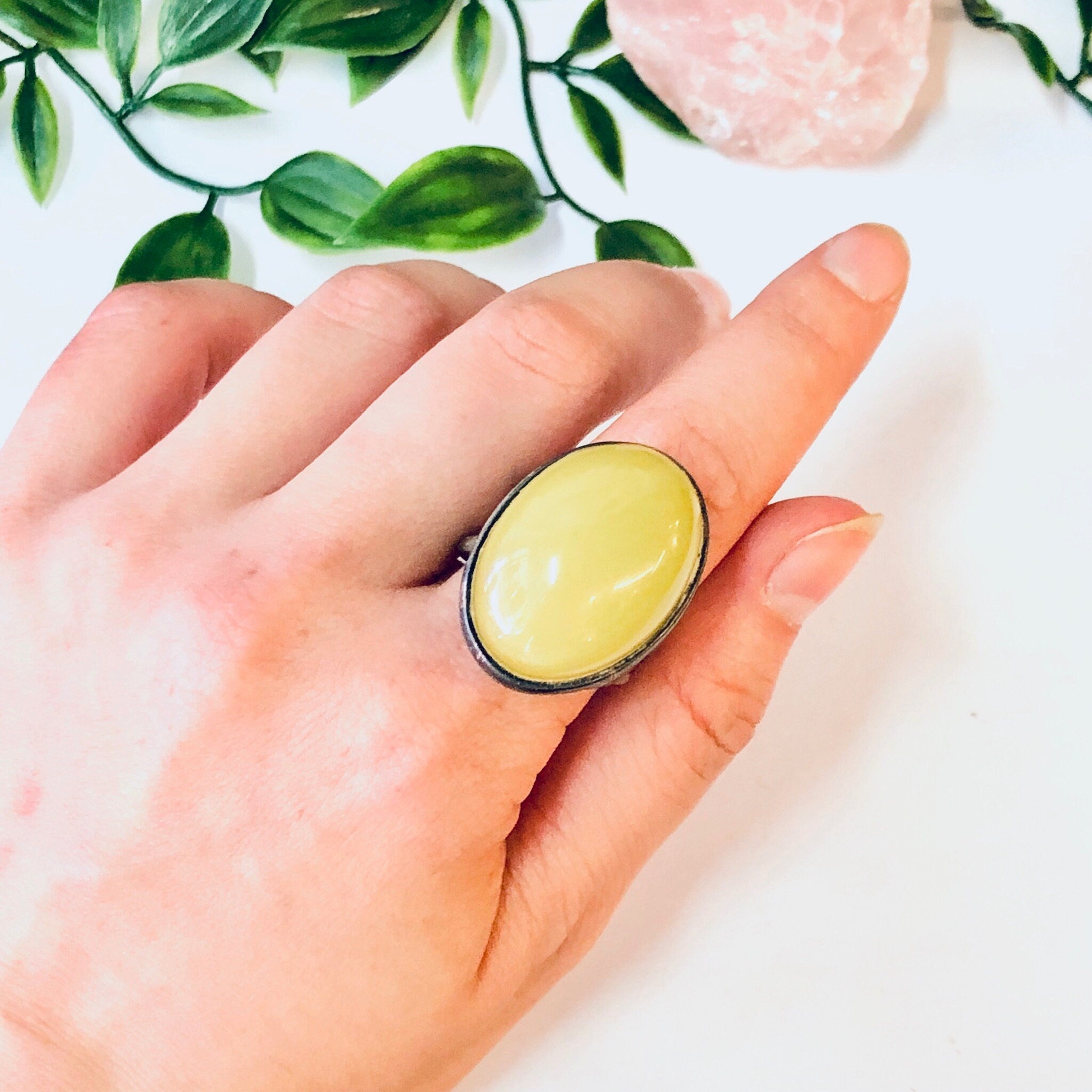 Vintage Ring, Silver Tone Ring, Yellow Stone, Yellow and Silver, Statement jewelry, Cocktail Ring, Unique Jewelry, Large Ring, Costume Ring