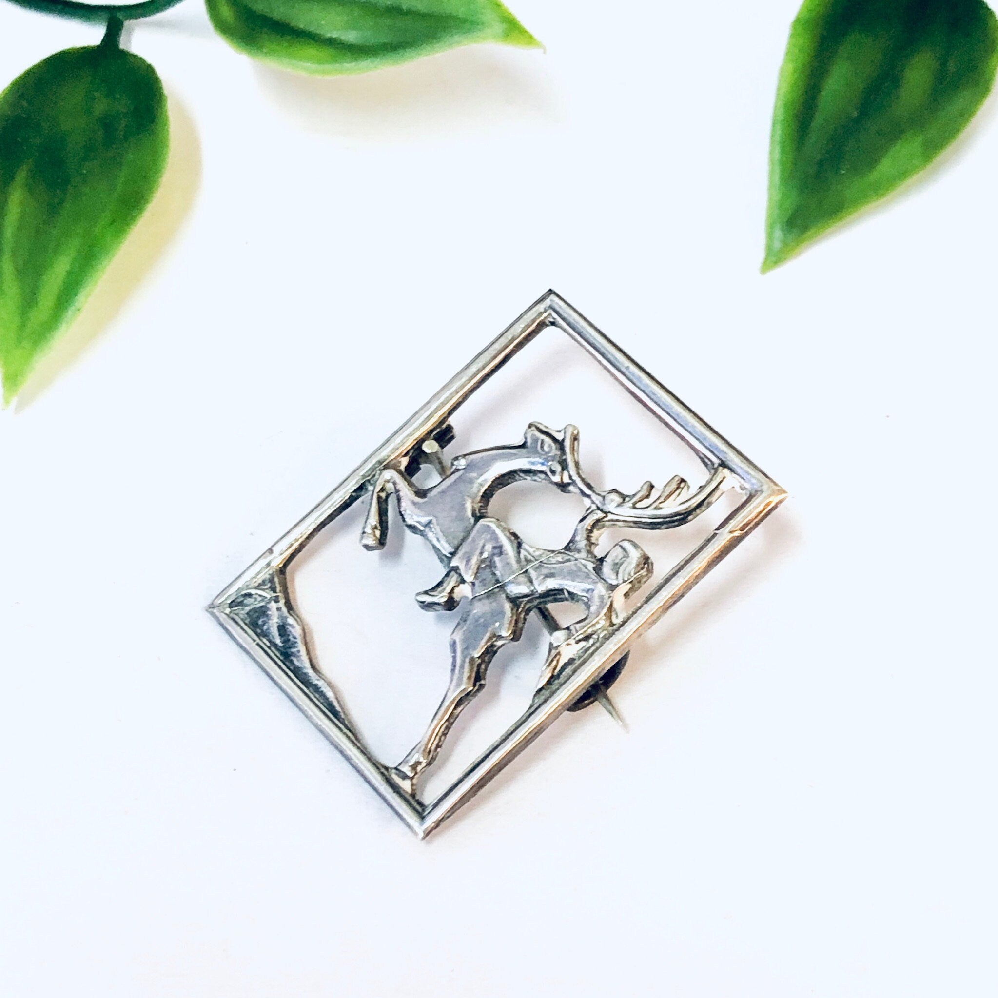 Vintage Brooch, Silver Brooch, Vintage Pin, Cut out Pin, Vintage Jewelry, Silver Jewelry, Deer Pin, Animal Brooch, Man on Deer, Unique Pin