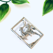 Vintage Brooch, Silver Brooch, Vintage Pin, Cut out Pin, Vintage Jewelry, Silver Jewelry, Deer Pin, Animal Brooch, Man on Deer, Unique Pin