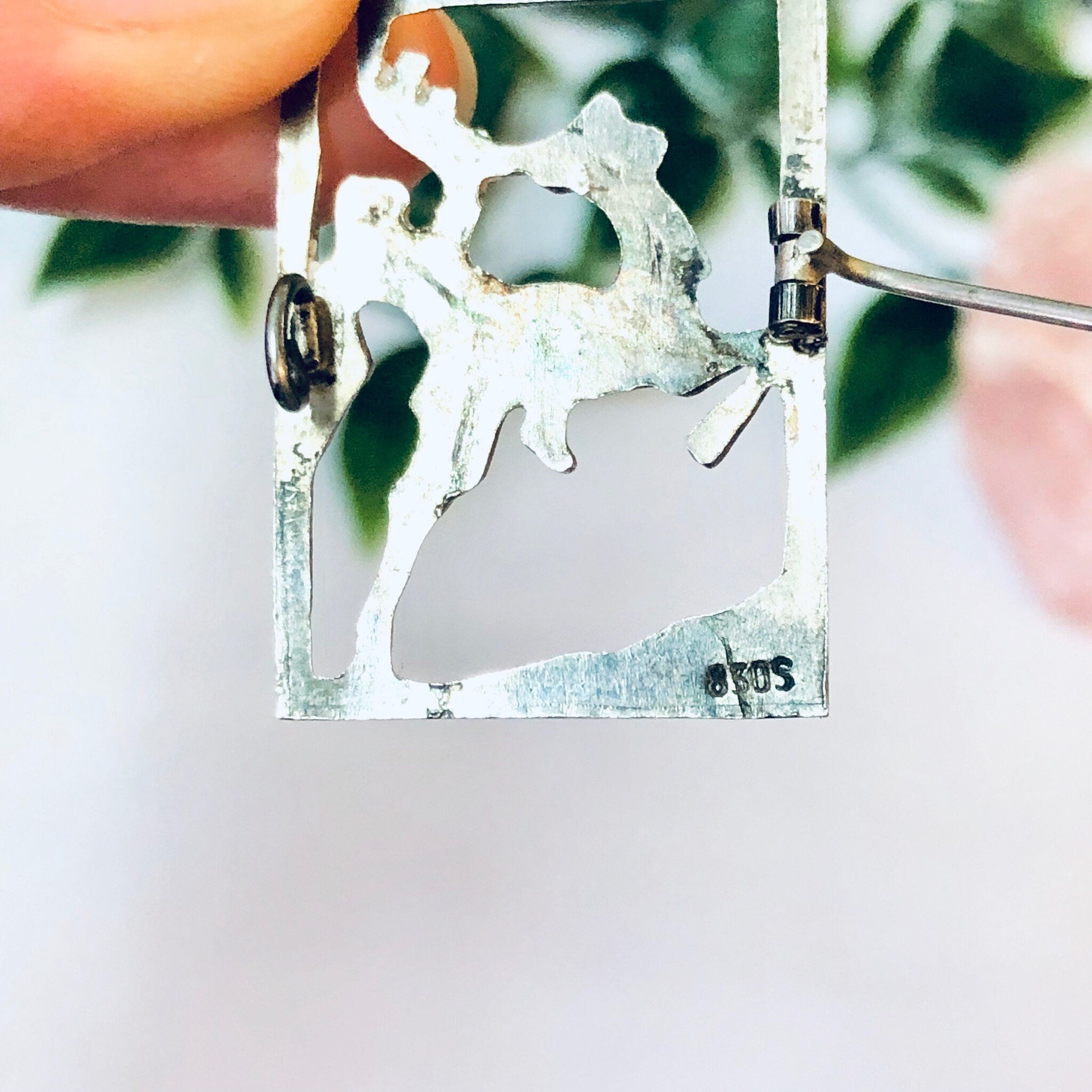Vintage Brooch, Silver Brooch, Vintage Pin, Cut out Pin, Vintage Jewelry, Silver Jewelry, Deer Pin, Animal Brooch, Man on Deer, Unique Pin