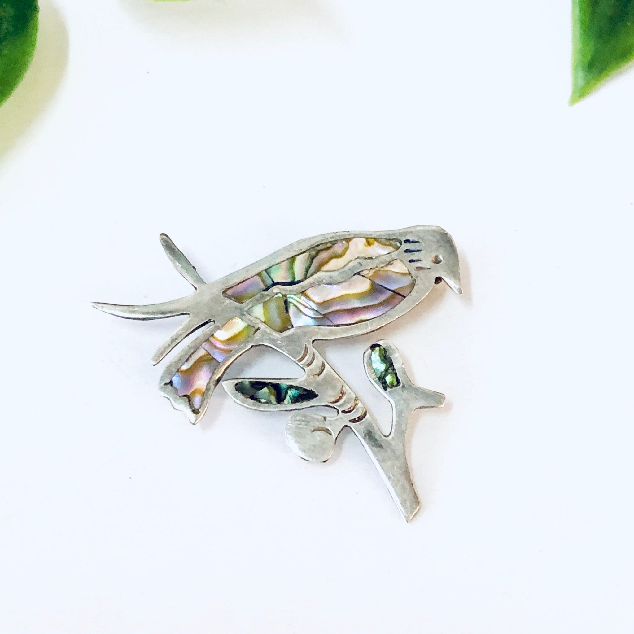 Vintage Brooch, Silver Brooch, Bird Brooch, Perched Bird, Bird Pin, Abalone Jewelry, Abalone Shell Pin, Animal Jewelry, Vintage Jewelry, 925
