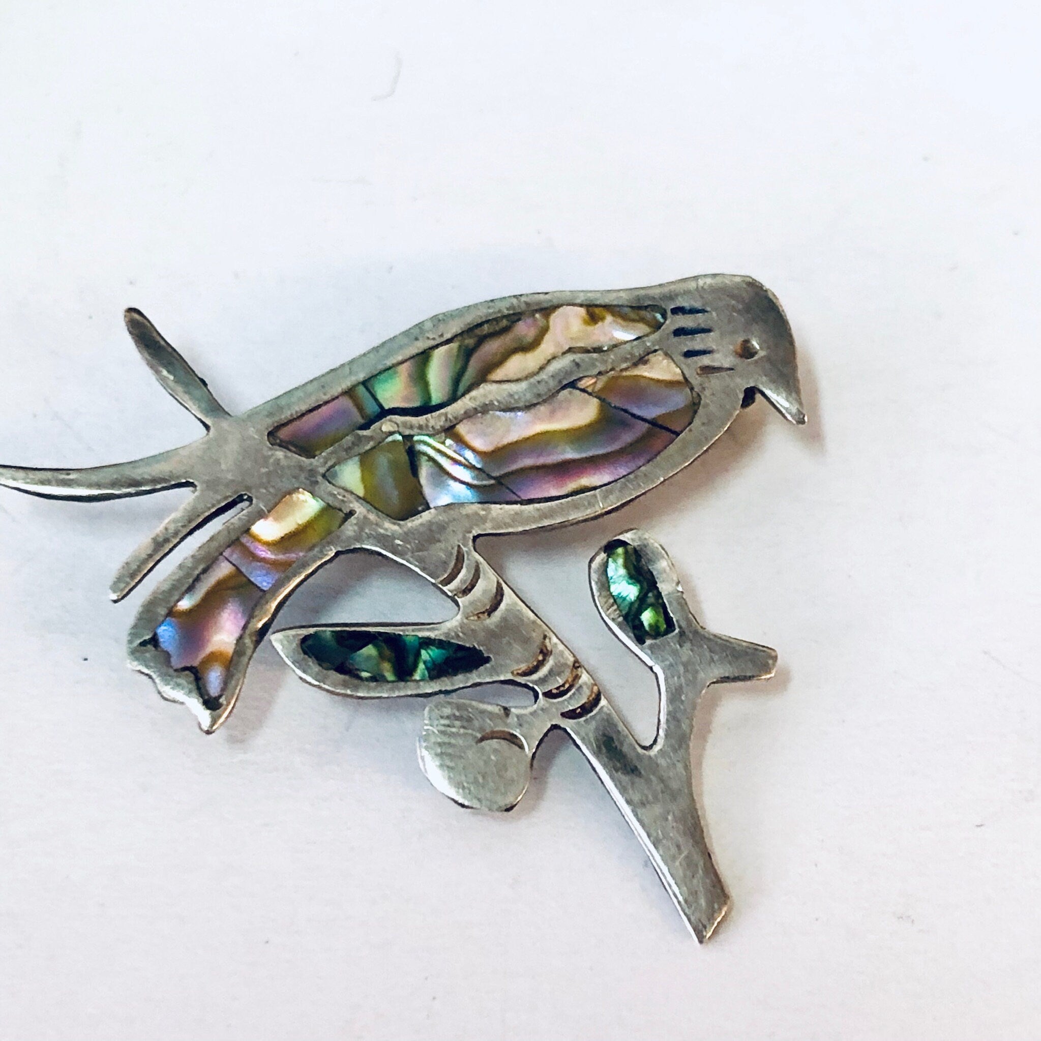 Vintage Brooch, Silver Brooch, Bird Brooch, Perched Bird, Bird Pin, Abalone Jewelry, Abalone Shell Pin, Animal Jewelry, Vintage Jewelry, 925