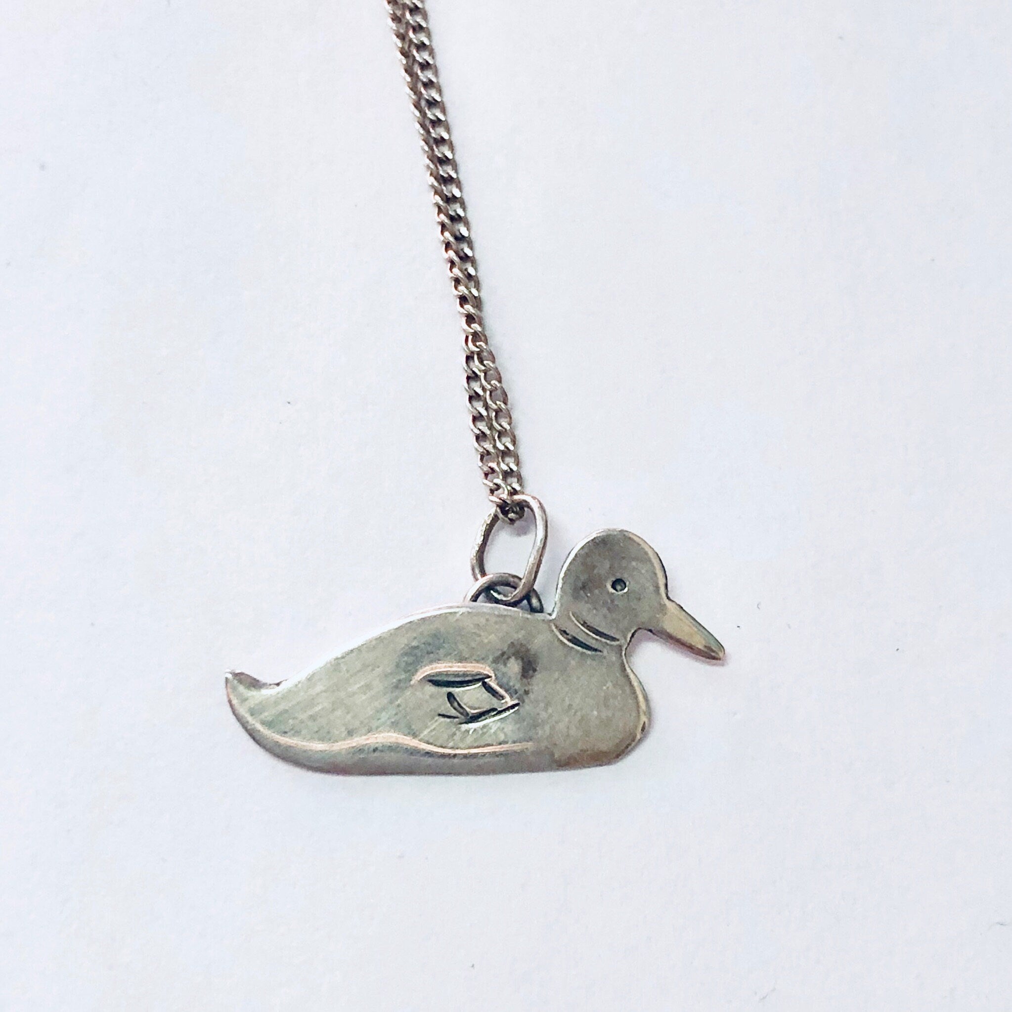 Vintage Necklace, Duck Necklace, Duck Pendant, Vintage jewelry, Skinny Chain, Silver Necklace, Silver Pendant, Silver Chain, 925 Necklace,
