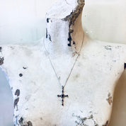 Vintage Necklace, Cross Necklace, Cross Pendant, Garnet Cross, Silver Necklace, Silver Cross, Religious Jewelry, Crucifix Necklace, Red 925