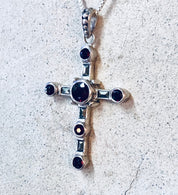 Vintage Necklace, Cross Necklace, Cross Pendant, Garnet Cross, Silver Necklace, Silver Cross, Religious Jewelry, Crucifix Necklace, Red 925
