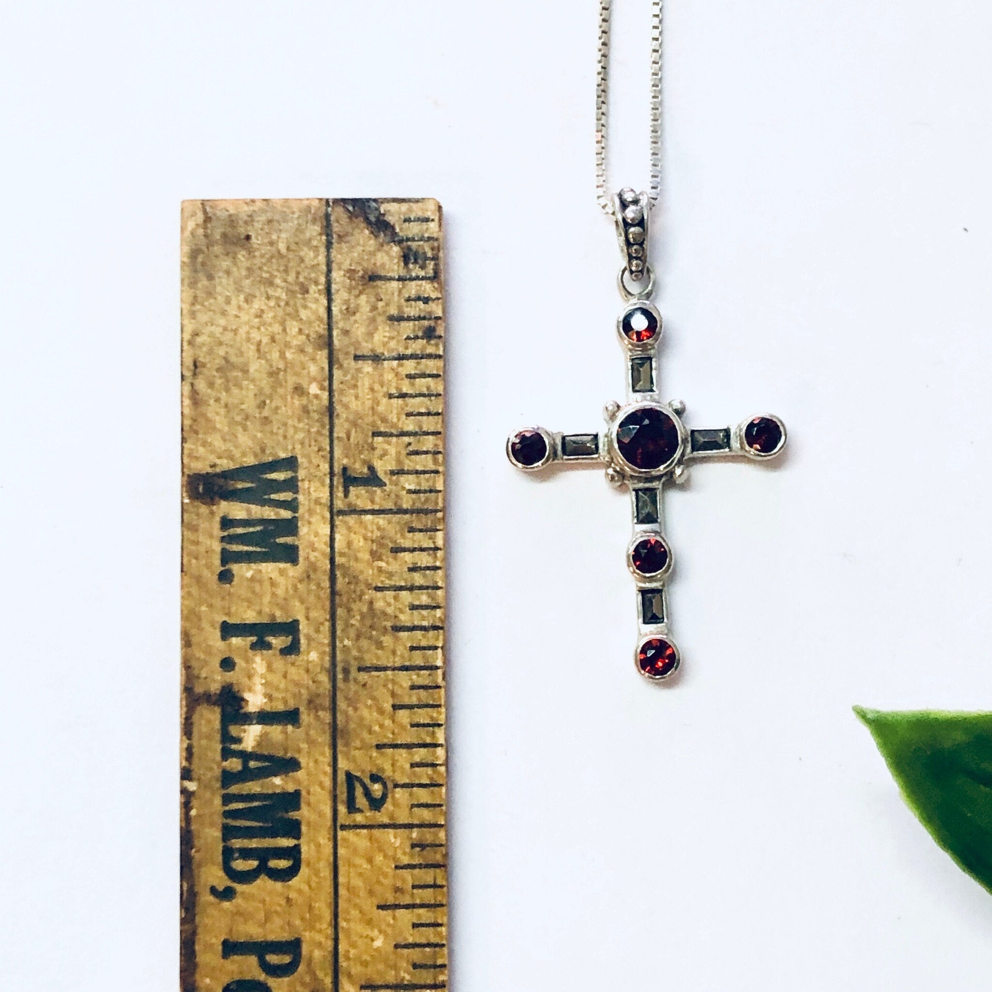 Vintage Necklace, Cross Necklace, Cross Pendant, Garnet Cross, Silver Necklace, Silver Cross, Religious Jewelry, Crucifix Necklace, Red 925