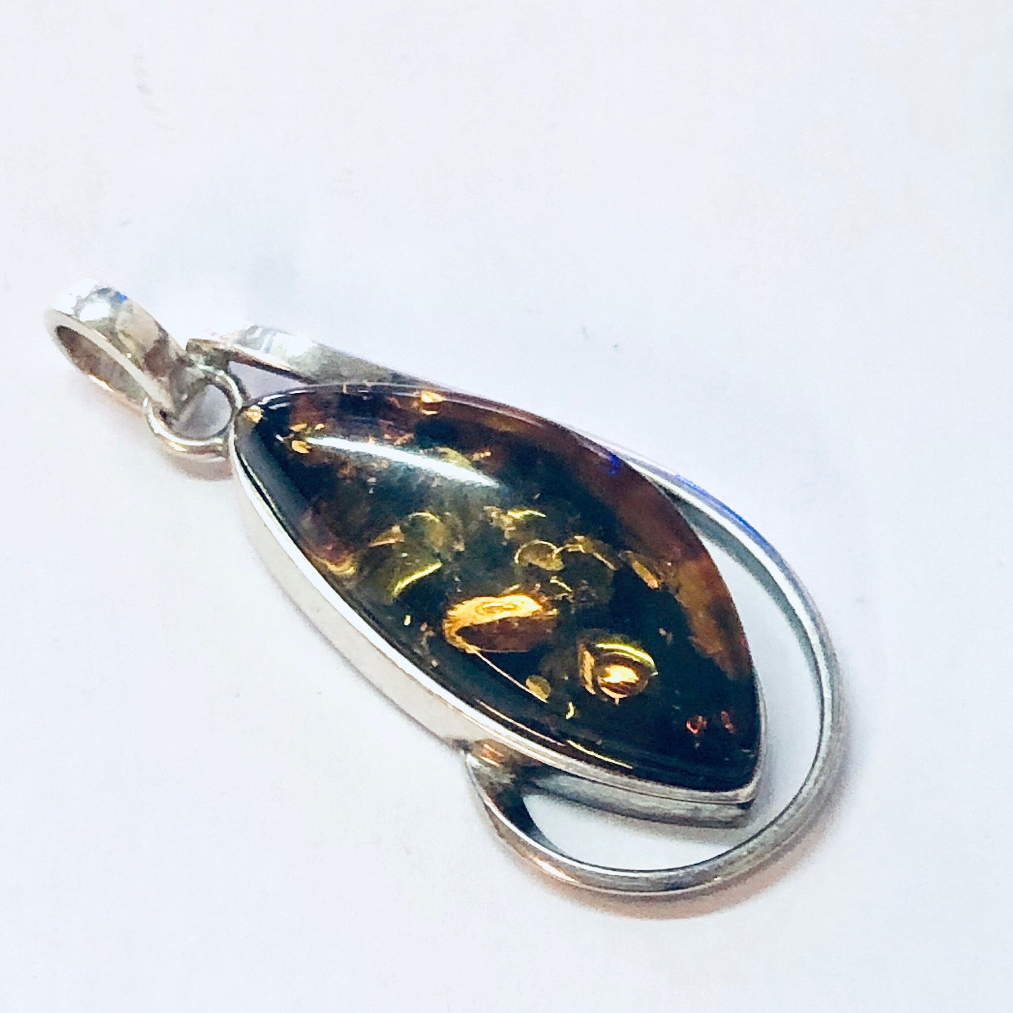 Vintage Pendant, Silver Pendant, Vintage Necklace, Amber Pendant, Amber Jewelry, Unique Pendant, Vintage Jewelry, 925 Pendant, Yellow Orange