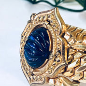 Vintage Bracelet, Gold Toned Bracelet, Unique Jewelry, Vintage Jewelry, Stretchy Bracelet, Small Bracelet, Gold, Blue, Purple, Cabochon,