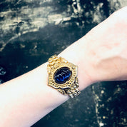 Vintage Bracelet, Gold Toned Bracelet, Unique Jewelry, Vintage Jewelry, Stretchy Bracelet, Small Bracelet, Gold, Blue, Purple, Cabochon,