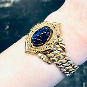 Vintage Bracelet, Gold Toned Bracelet, Unique Jewelry, Vintage Jewelry, Stretchy Bracelet, Small Bracelet, Gold, Blue, Purple, Cabochon,