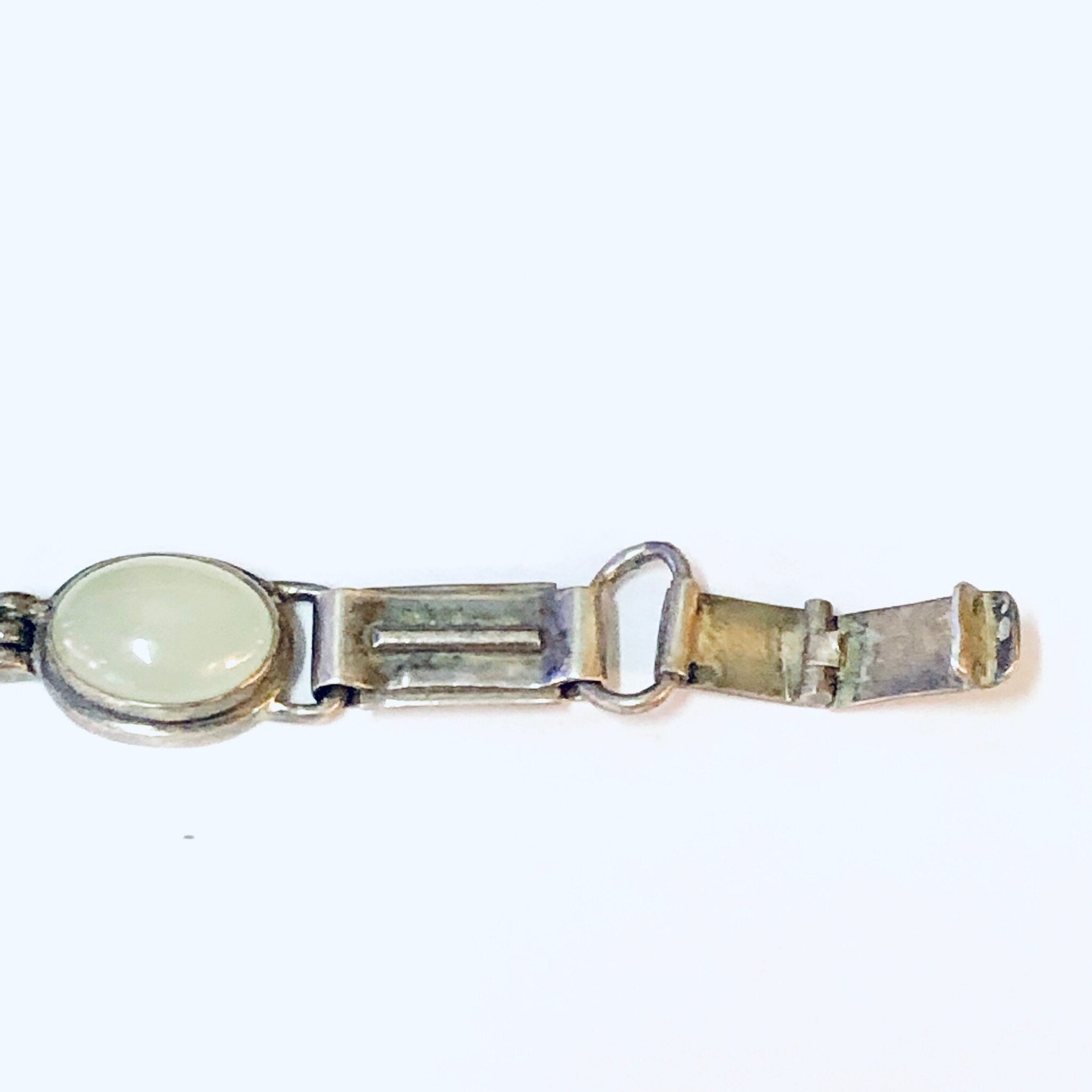 Vintage Bracelet, Link Bracelet, Silver Bracelet, Simple Jewelry, Vintage Jewelry, Light Green Gemstones, Green and Silver, 925 Bracelet