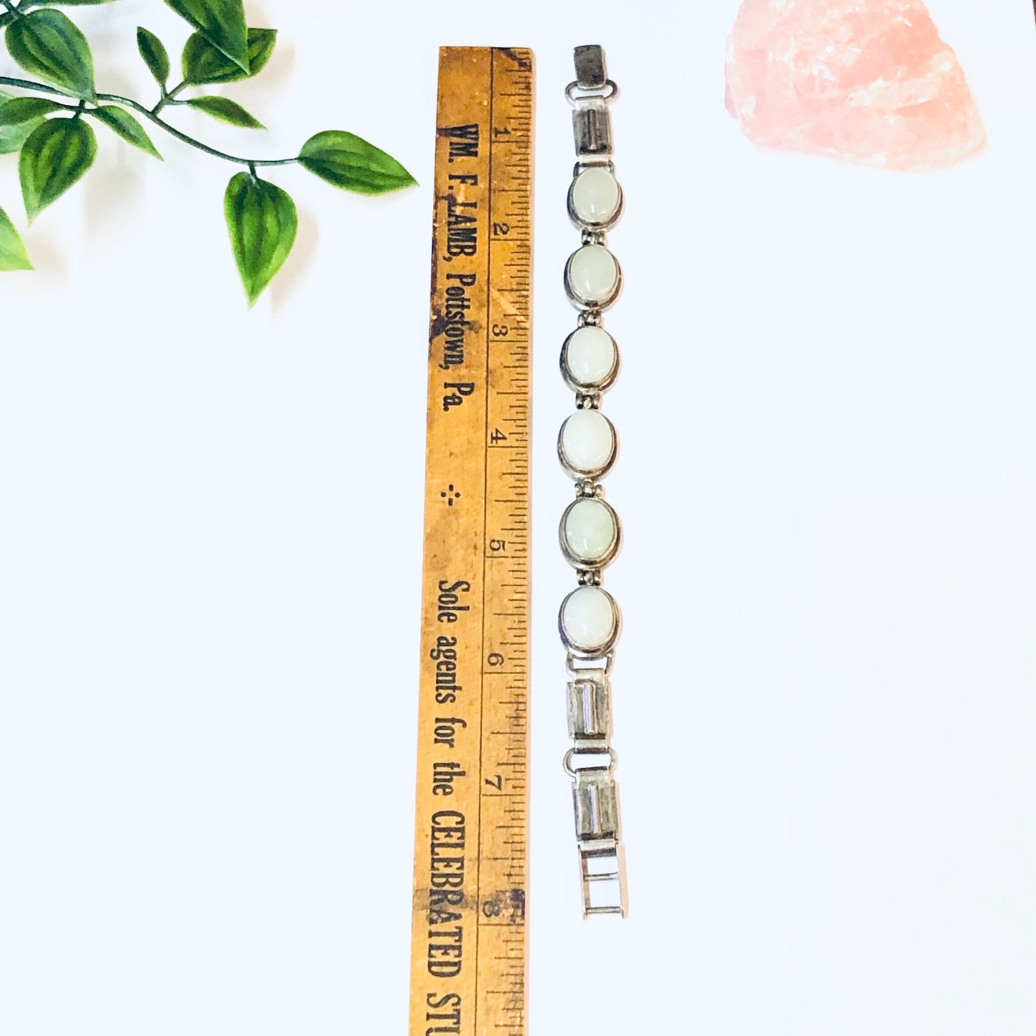 Vintage Bracelet, Link Bracelet, Silver Bracelet, Simple Jewelry, Vintage Jewelry, Light Green Gemstones, Green and Silver, 925 Bracelet