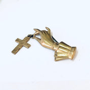 Vintage Brooch, Hand Pin, Vintage Jewelry, Religious Jewelry, Cross Brooch, Gold Toned Pin, Costume Jewelry, Cross Pin, Hand Jewelry, Cross