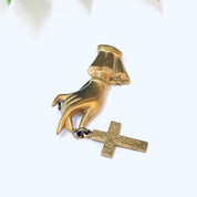 Vintage Brooch, Hand Pin, Vintage Jewelry, Religious Jewelry, Cross Brooch, Gold Toned Pin, Costume Jewelry, Cross Pin, Hand Jewelry, Cross