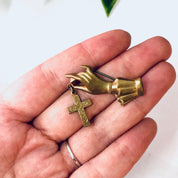 Vintage Brooch, Hand Pin, Vintage Jewelry, Religious Jewelry, Cross Brooch, Gold Toned Pin, Costume Jewelry, Cross Pin, Hand Jewelry, Cross
