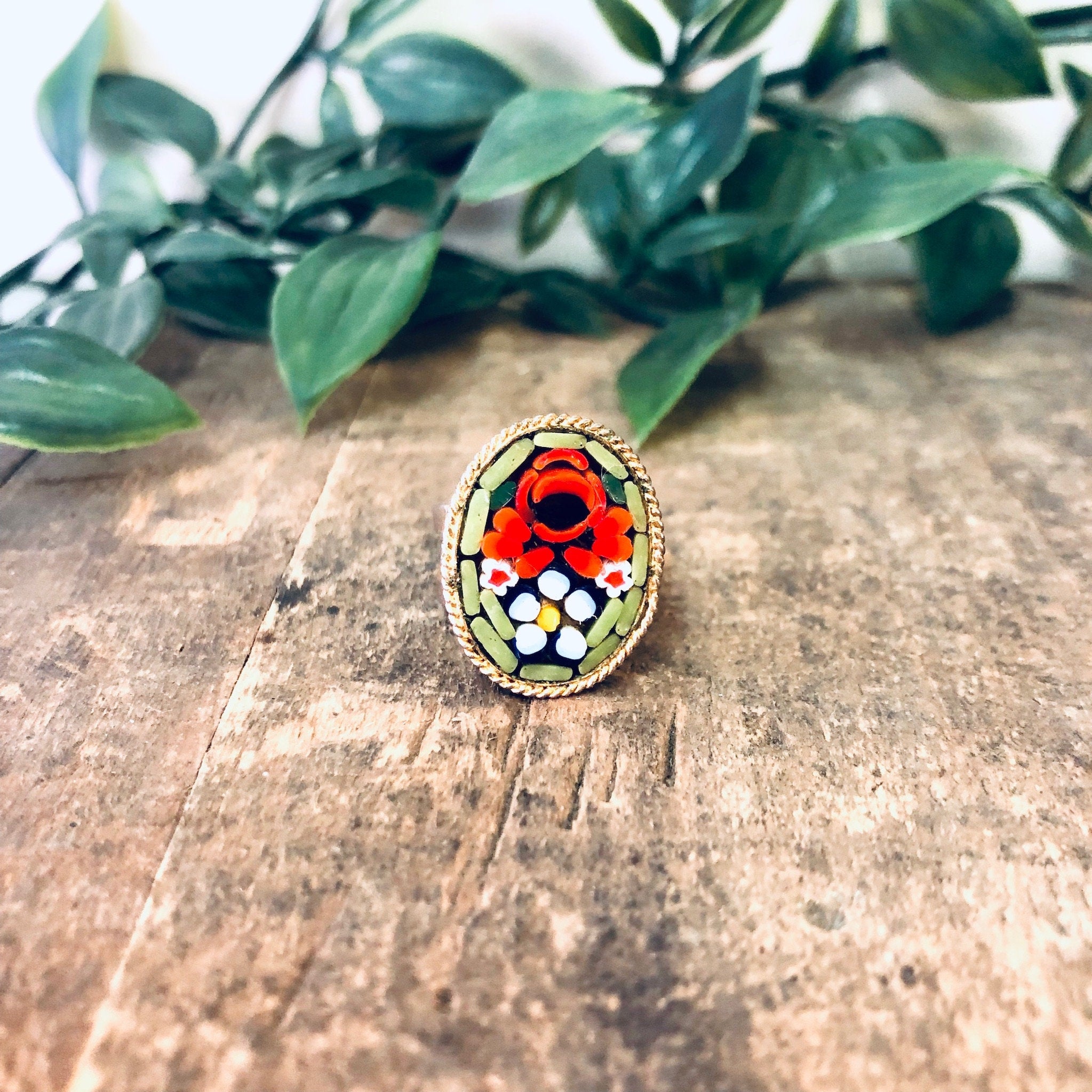 Vintage Ring, Millefiori Ring, Mosaic Jewelry, Flower Ring, Floral Design, Flower Mosaic, Made in Italy, Gold Toned Ring, Unique Jewelry,