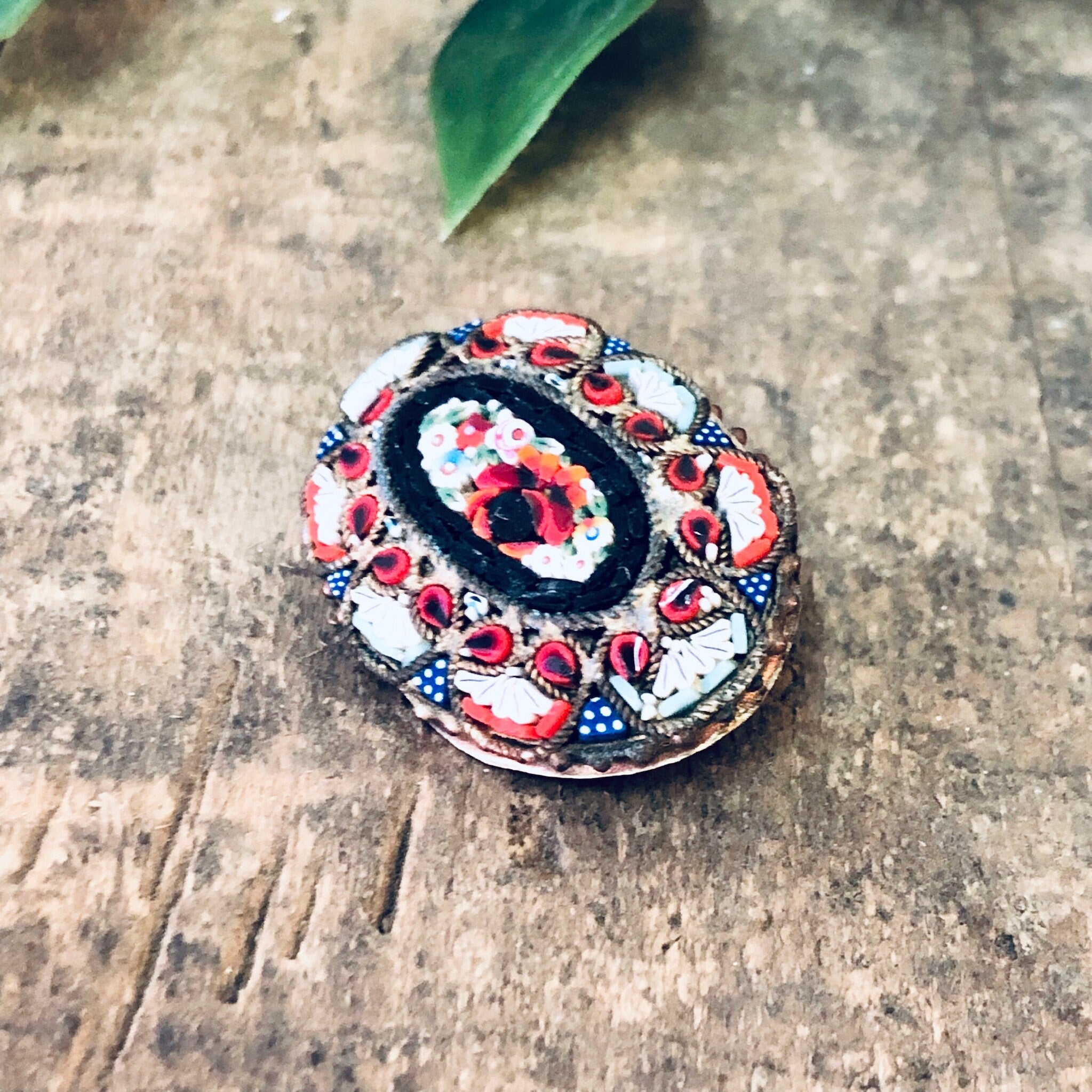 Vintage Brooch, Millefiori Brooch, Vintage Pin, Flower Pin, Floral Design, Mosaic Jewelry, Flower Mosaic, Red, blue, Made in Italy, Flowers