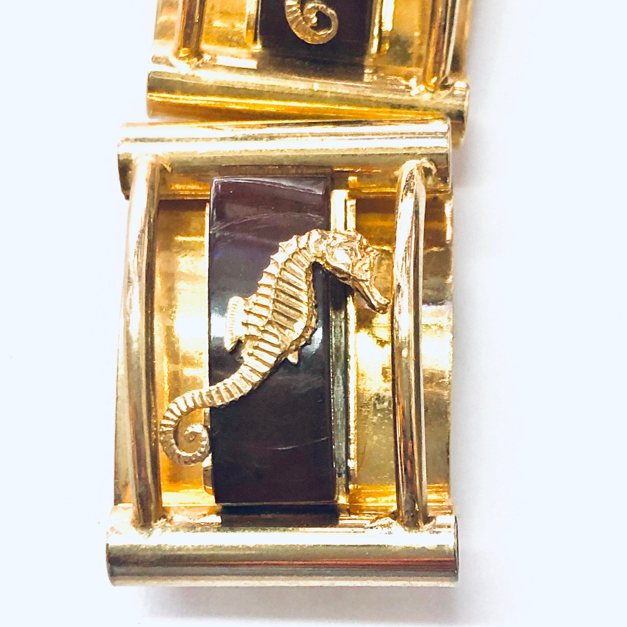 Vintage Bracelet, Seahorse Bracelet, Link Bracelet, Statement Jewelry, Gold Tone Bracelet, Unique Jewelry, Made in France, Seahorse, Ocean