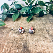 Vintage Earrings, Silver Earrings, Coral Earrings, Stud Earrings, Vintage Jewelry, Silver and Orange, Coral Jewelry, Southwestern Jewelry,