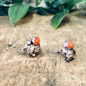 Vintage Earrings, Silver Earrings, Coral Earrings, Stud Earrings, Vintage Jewelry, Silver and Orange, Coral Jewelry, Southwestern Jewelry,