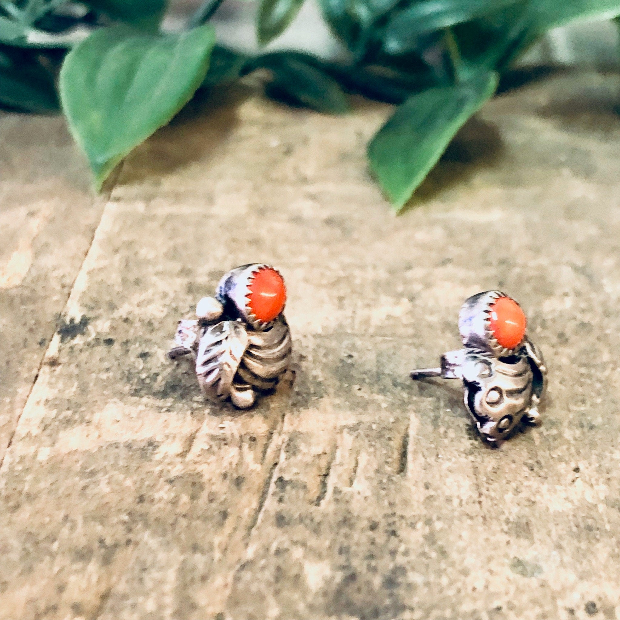 Vintage Earrings, Silver Earrings, Coral Earrings, Stud Earrings, Vintage Jewelry, Silver and Orange, Coral Jewelry, Southwestern Jewelry,