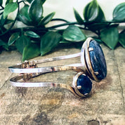 Vintage Bracelet, Cuff Bracelet, Wrap Bracelet, Hinged Bracelet, Blue Stones, Costume Jewelry, Silver Toned Cuff, Blue and Silver, Unique