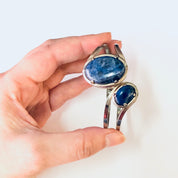 Vintage Bracelet, Cuff Bracelet, Wrap Bracelet, Hinged Bracelet, Blue Stones, Costume Jewelry, Silver Toned Cuff, Blue and Silver, Unique