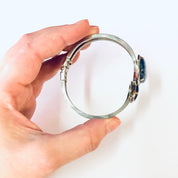Vintage Bracelet, Cuff Bracelet, Wrap Bracelet, Hinged Bracelet, Blue Stones, Costume Jewelry, Silver Toned Cuff, Blue and Silver, Unique