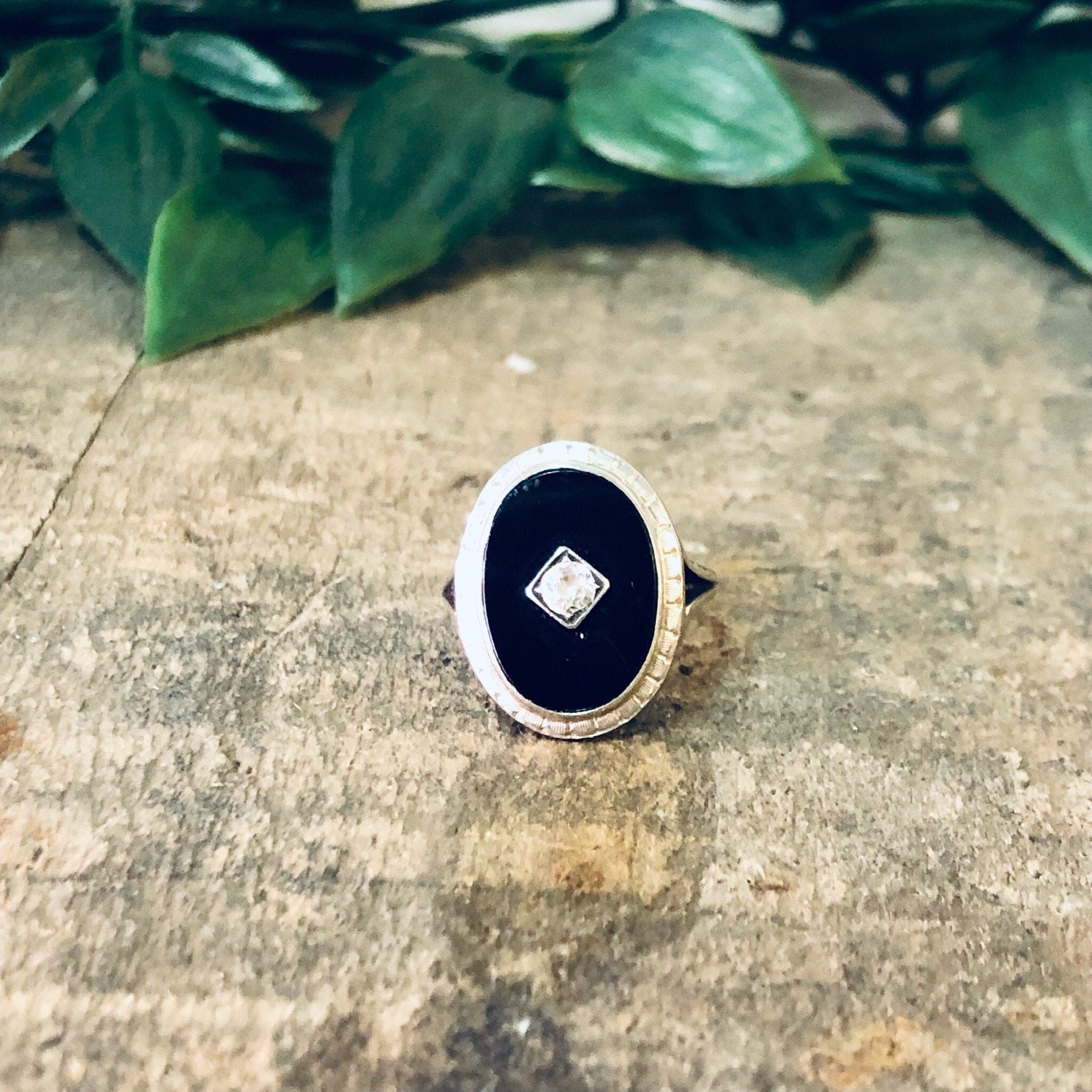 Vintage Ring, Gold Ring, Victorian Jewelry, Mourning Jewelry, Art Deco Ring, 14K Gold Ring, Onyx and Gold Ring, Yellow Gold, Vintage Jewelry