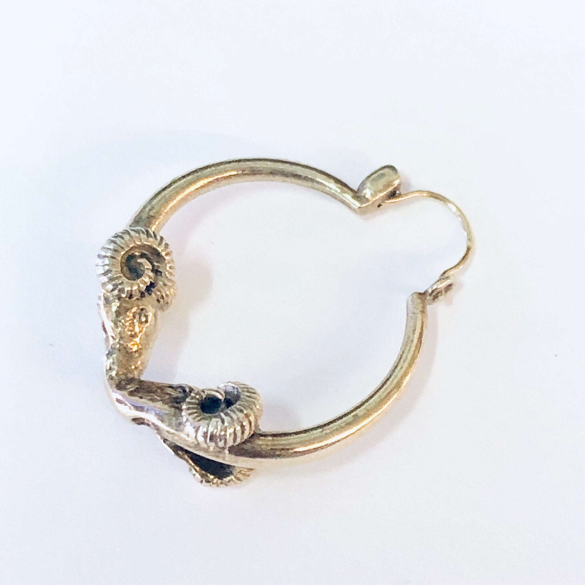 Vintage Earrings, Hoop earrings, Gold Earrings, 14K gold Earrings, Ram Earrings, Ram Jewelry, Ram Head Earrings, Unique Jewelry, Gold Ram