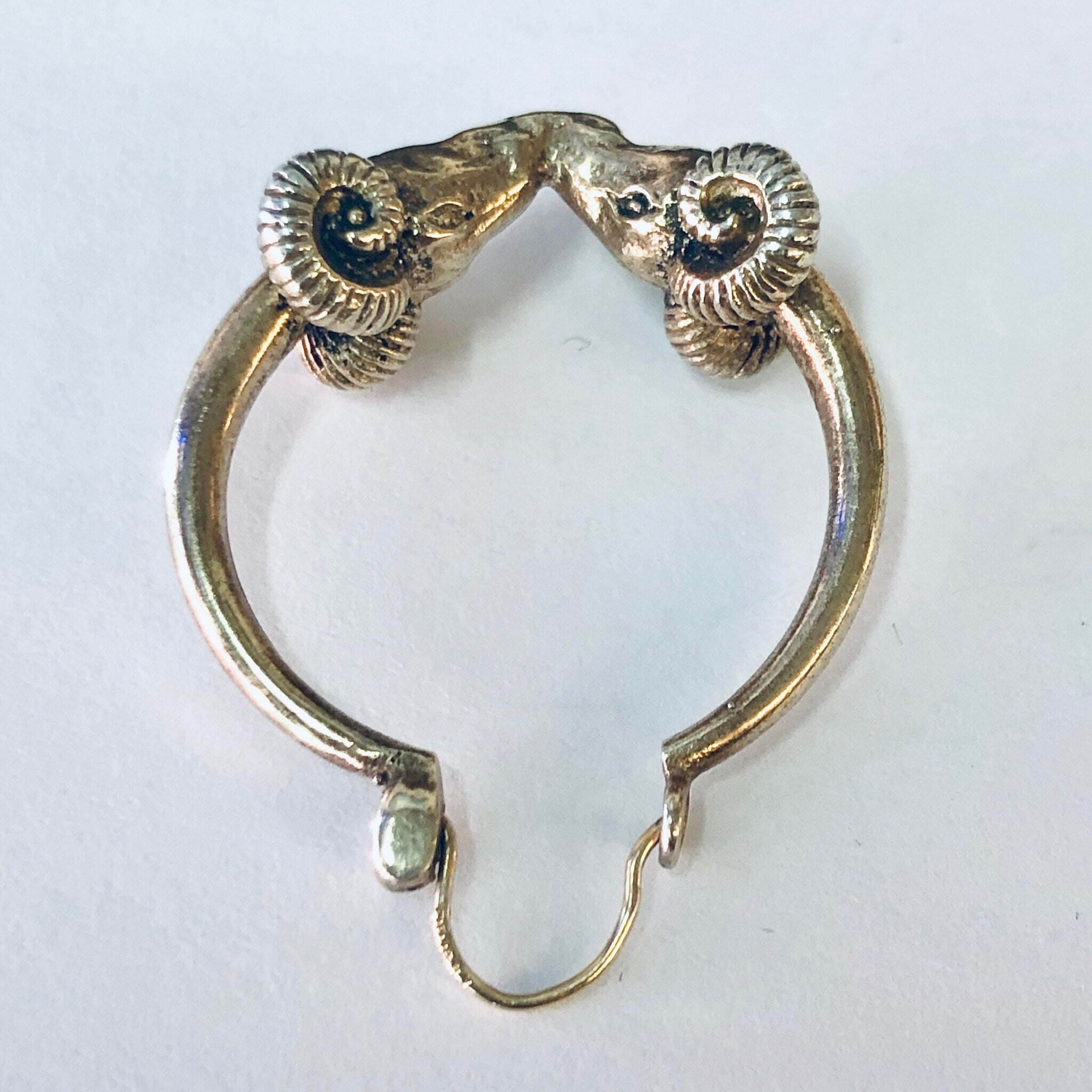 Vintage Earrings, Hoop earrings, Gold Earrings, 14K gold Earrings, Ram Earrings, Ram Jewelry, Ram Head Earrings, Unique Jewelry, Gold Ram