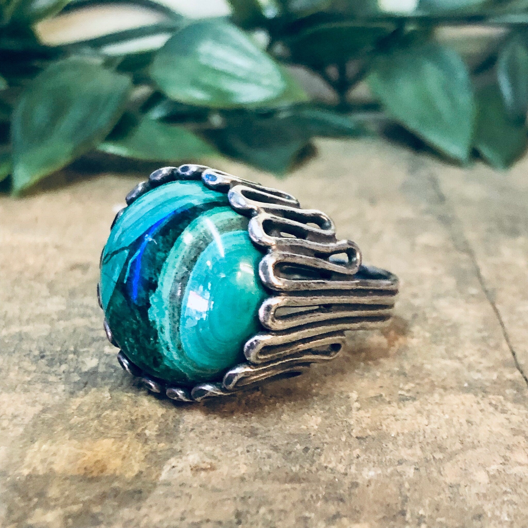 Vintage Ring, Silver Ring, Chrysocolla Ring, Chrysocolla Gemstone, Unique Ring, Statement Jewelry, Blue Stone, Green Stone, Swirl Ring, 925