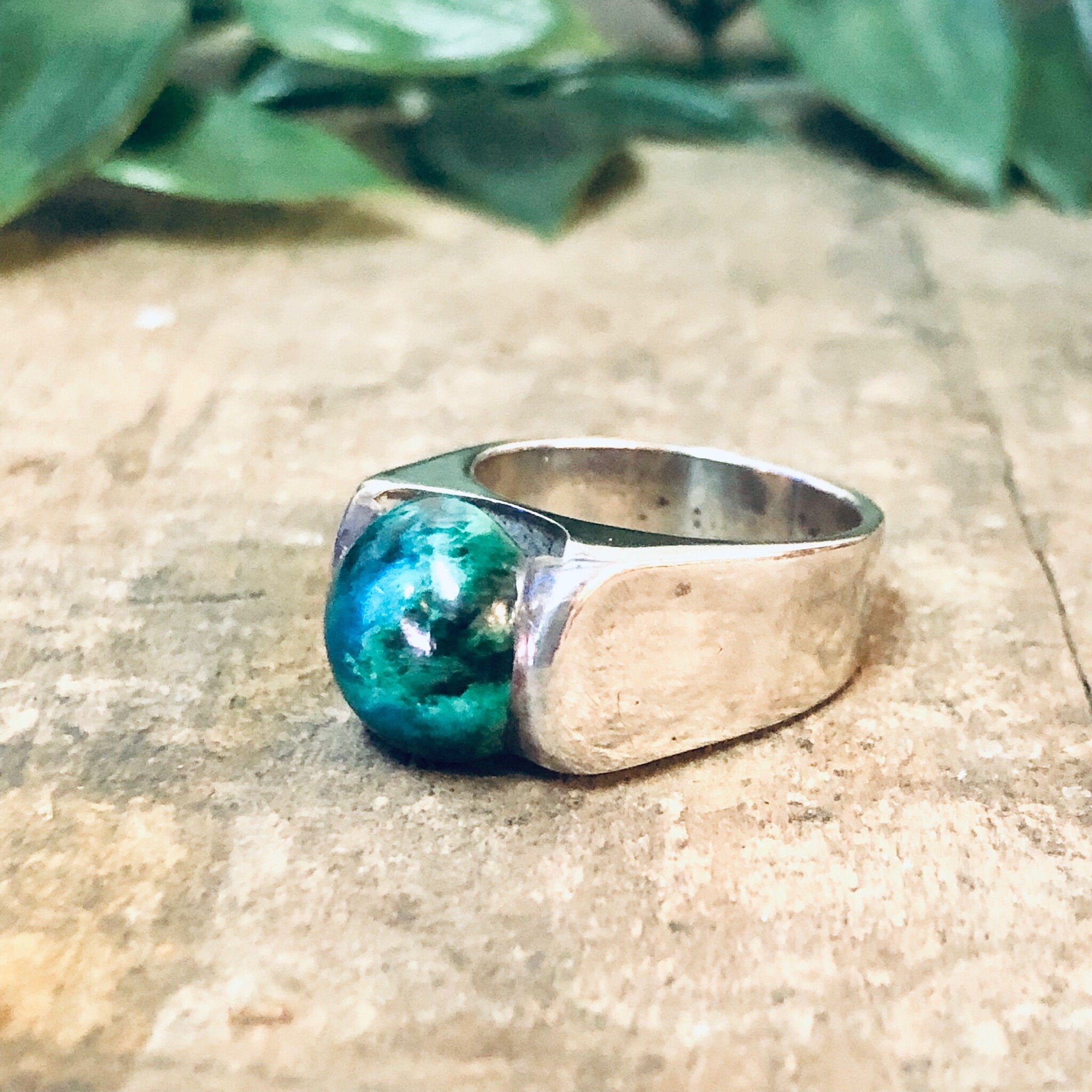 Vintage Ring, Silver Ring, Chrysocolla Ring, Chrysocolla Stone, Made in Israel, Statement Jewelry, Unique Ring, Minimal Design, Sleek Ring