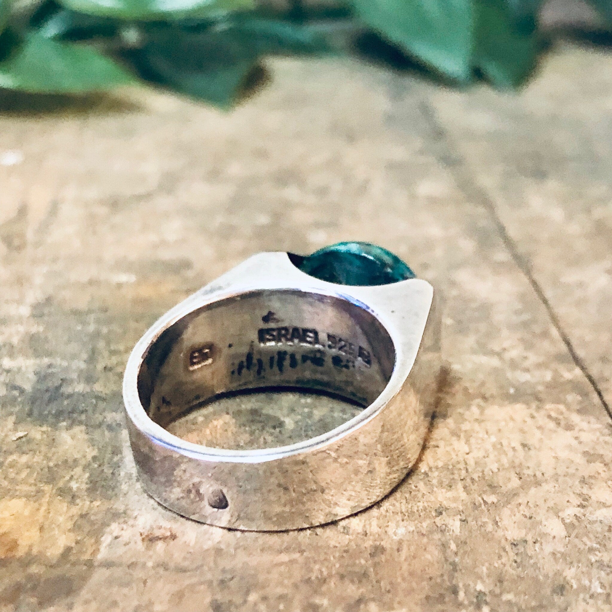 Vintage Ring, Silver Ring, Chrysocolla Ring, Chrysocolla Stone, Made in Israel, Statement Jewelry, Unique Ring, Minimal Design, Sleek Ring