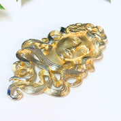 Vintage Brooch, JJ Jonette 1988, JJ 1988 Brooch, Gold Toned Brooch, Lady Brooch, Face Brooch, Art Nouveau Pin, Art Nouveau Brooch, Costume