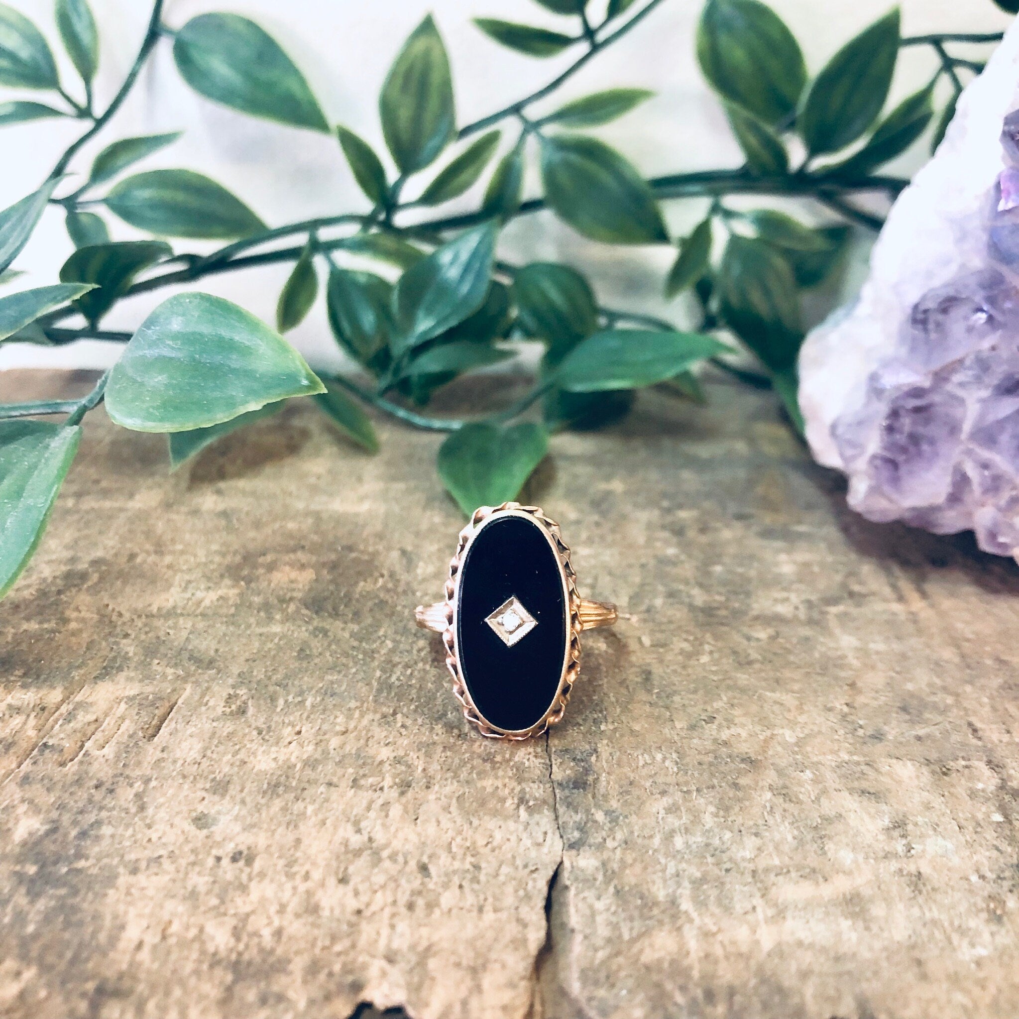 Vintage Ring, Gold Ring, Victorian Jewelry, Mourning Jewelry, Art Deco Ring, 10K Gold Ring, Onyx and Gold Ring, Yellow Gold, Vintage Jewelry