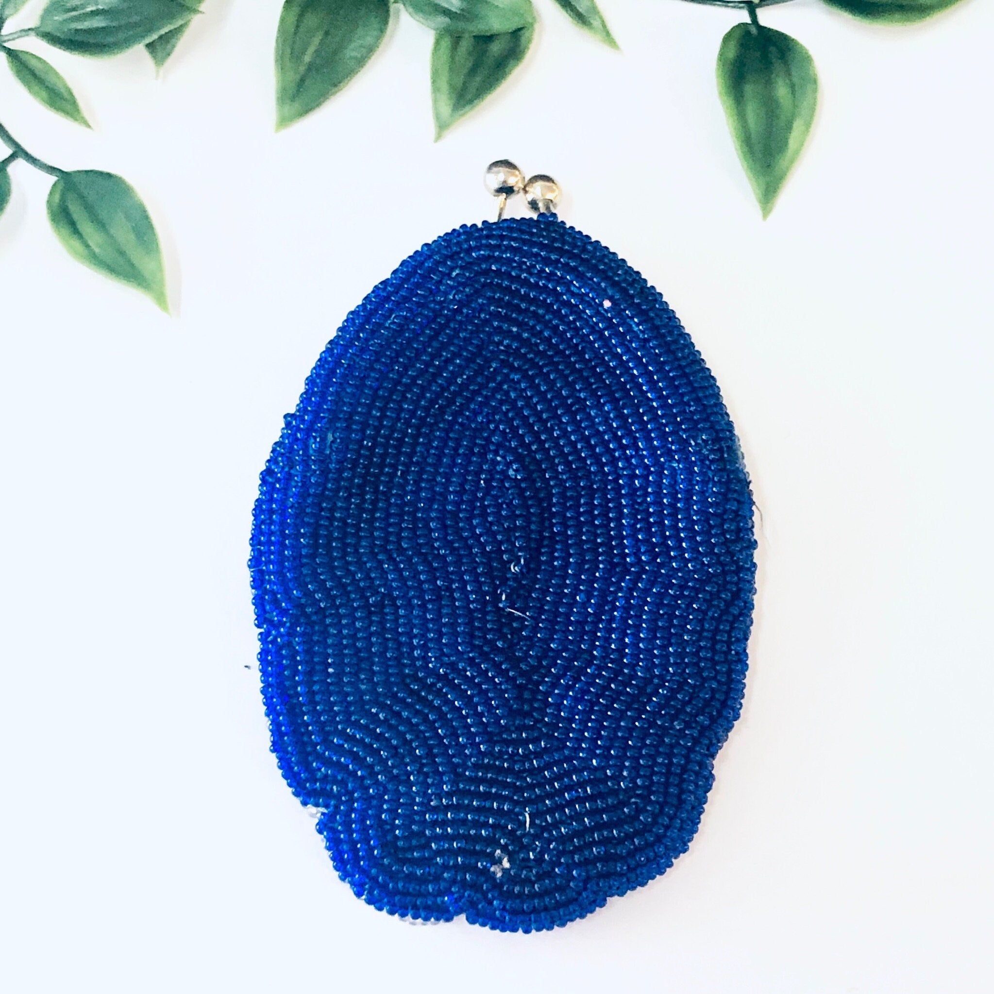 Vintage Coin Purse, Beaded Coin Purse, Change Purse, Beaded Accessories, Blue Beads, purple Beads, Green Beads, Kiss lock Purse, Small Purse
