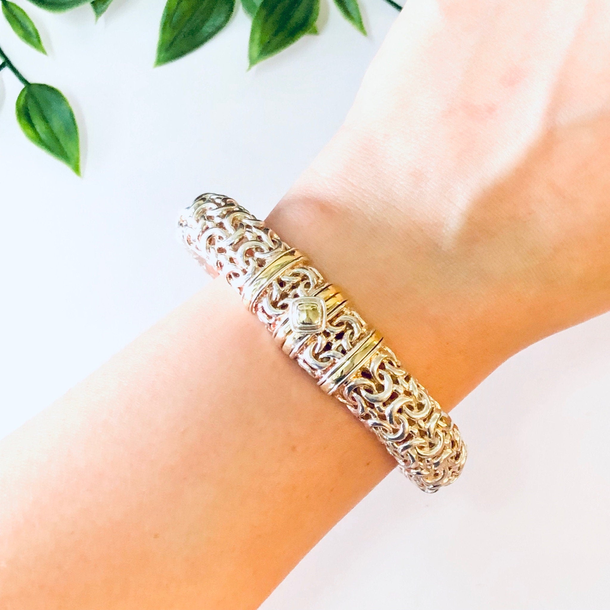Vintage Bracelet, Silver Bracelet, Bangle Bracelet, Cuff Bracelet, Vintage Jewelry, Gold Accents, Unique Jewelry, Hinged Bangle, Unique 925