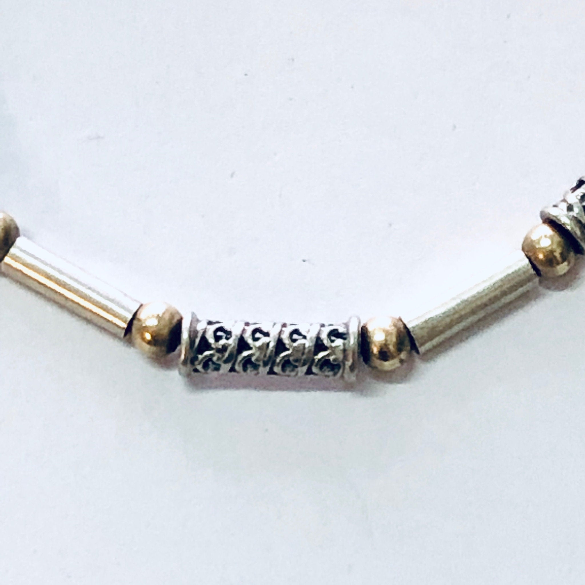 Vintage Bracelet, Silver Bracelet, Link Bracelet, Vintage Jewelry, Unique Bracelet, Gold Accents, Thin Bracelet, 925 Bracelet, Anniversary