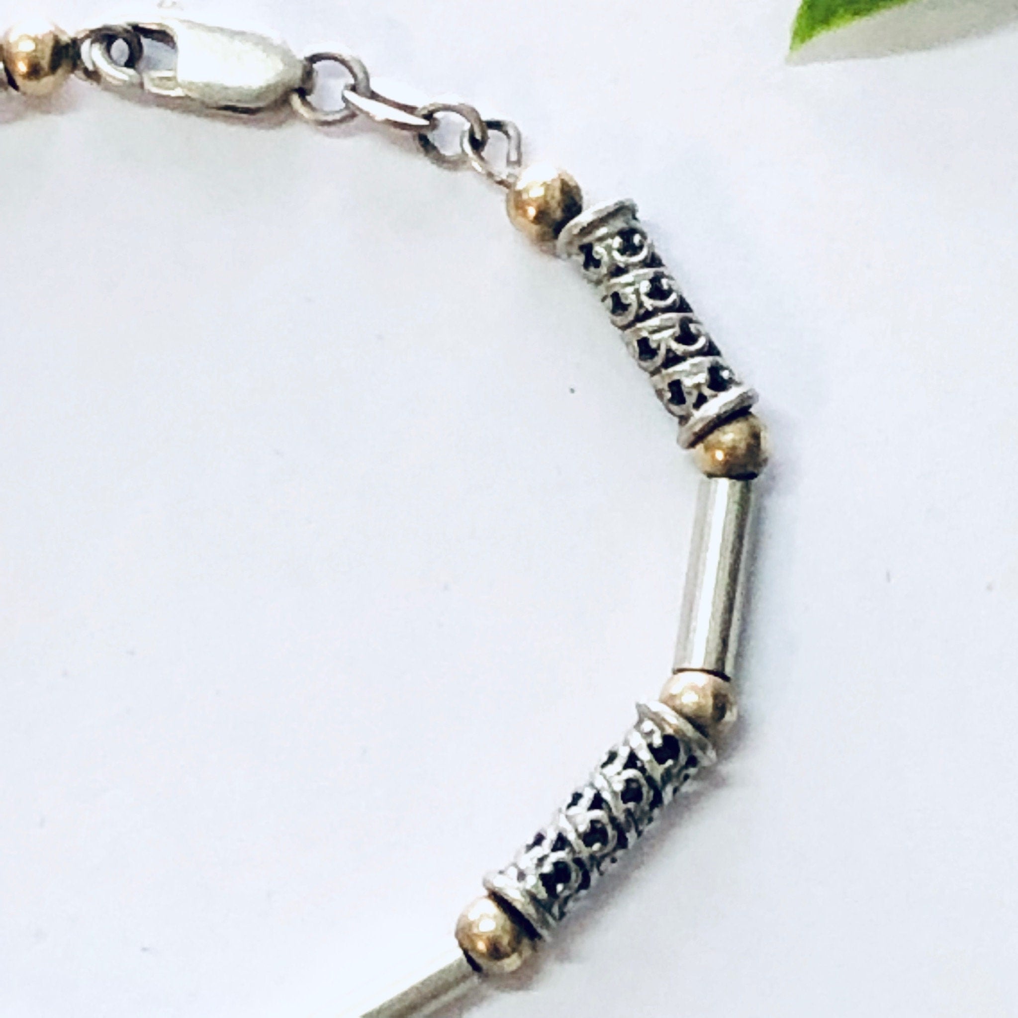Vintage Bracelet, Silver Bracelet, Link Bracelet, Vintage Jewelry, Unique Bracelet, Gold Accents, Thin Bracelet, 925 Bracelet, Anniversary