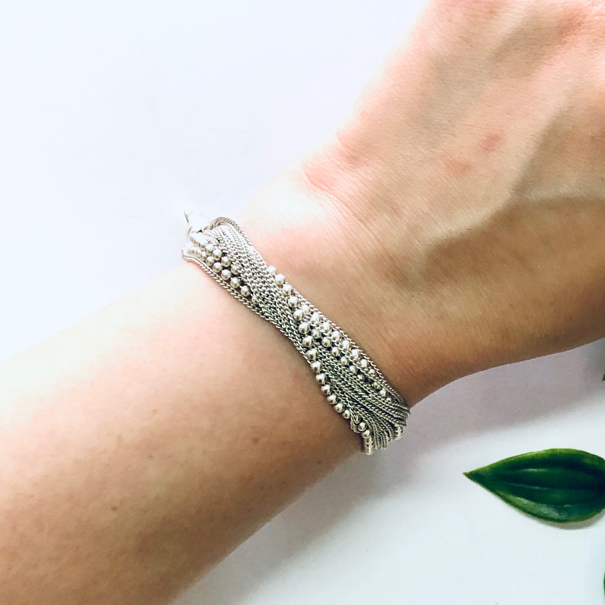 Vintage Bracelet, Silver Bracelet, Chain Bracelet, Multi Stranded Bracelet, Ball Chain Bracelet, Vintage jewelry, Unique Bracelet, 925