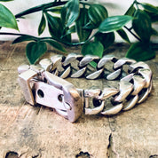 Vintage Bracelet, Silver Bracelet, Cuban Link Belt Bracelet, Buckle Bracelet, Hermes style, Cuban Link Chain, Thick Bracelet, Unique Jewelry